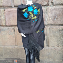 Load image into Gallery viewer, Black and blue Alpaca Shawl 07