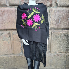 Load image into Gallery viewer, Black and Pink Alpaca Shawl 13