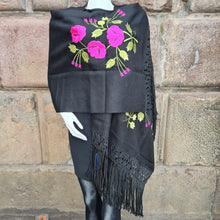 Load image into Gallery viewer, Black and pink Alpaca Shawl 10
