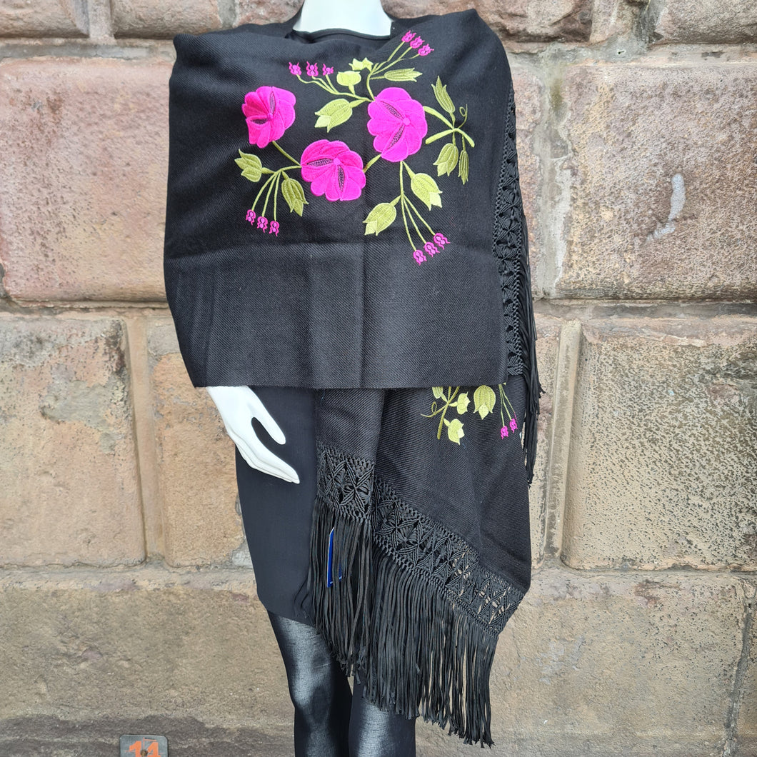Black and pink Alpaca Shawl 10