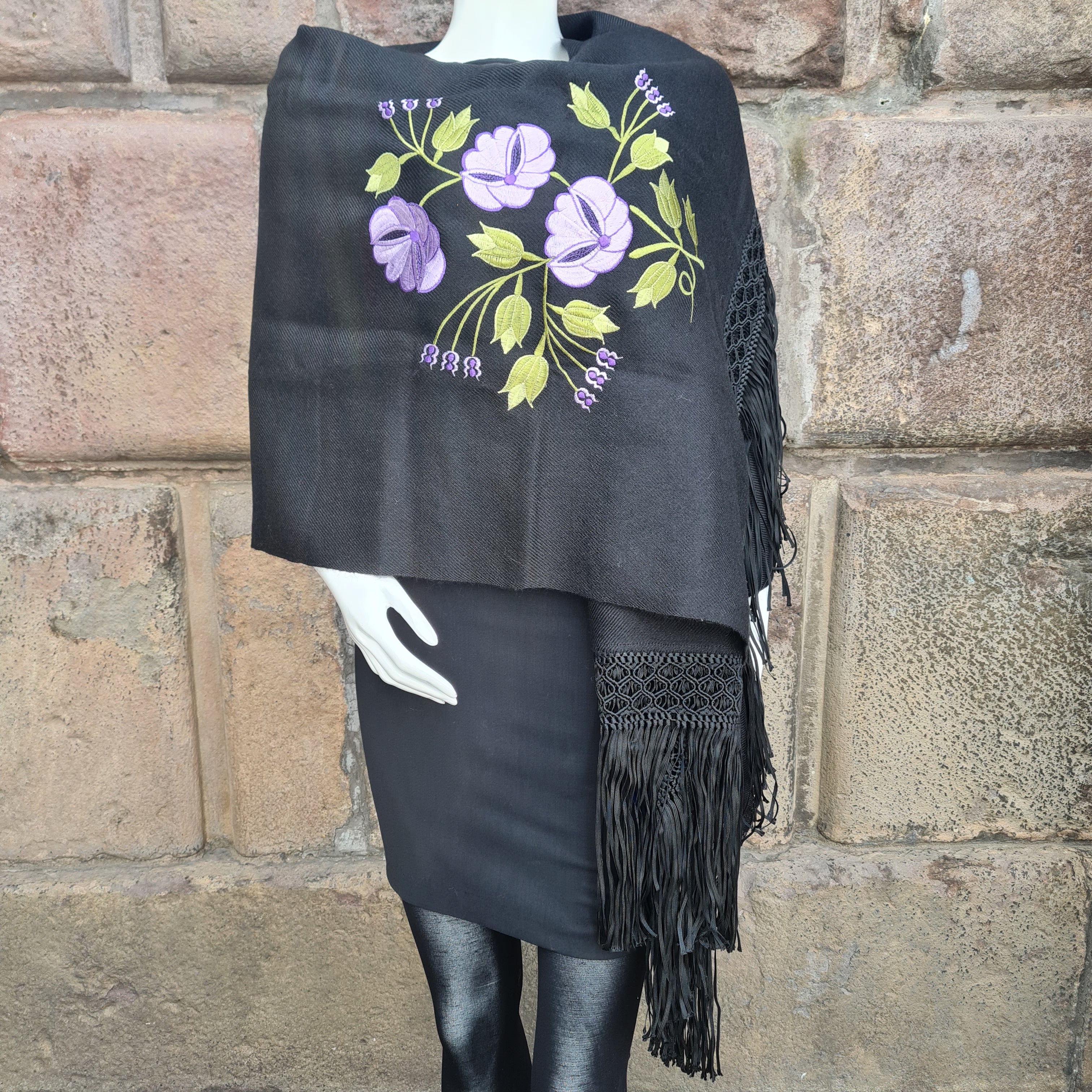 Black and purple Alpaca Shawl 11