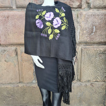 Load image into Gallery viewer, Black and purple Alpaca Shawl 11
