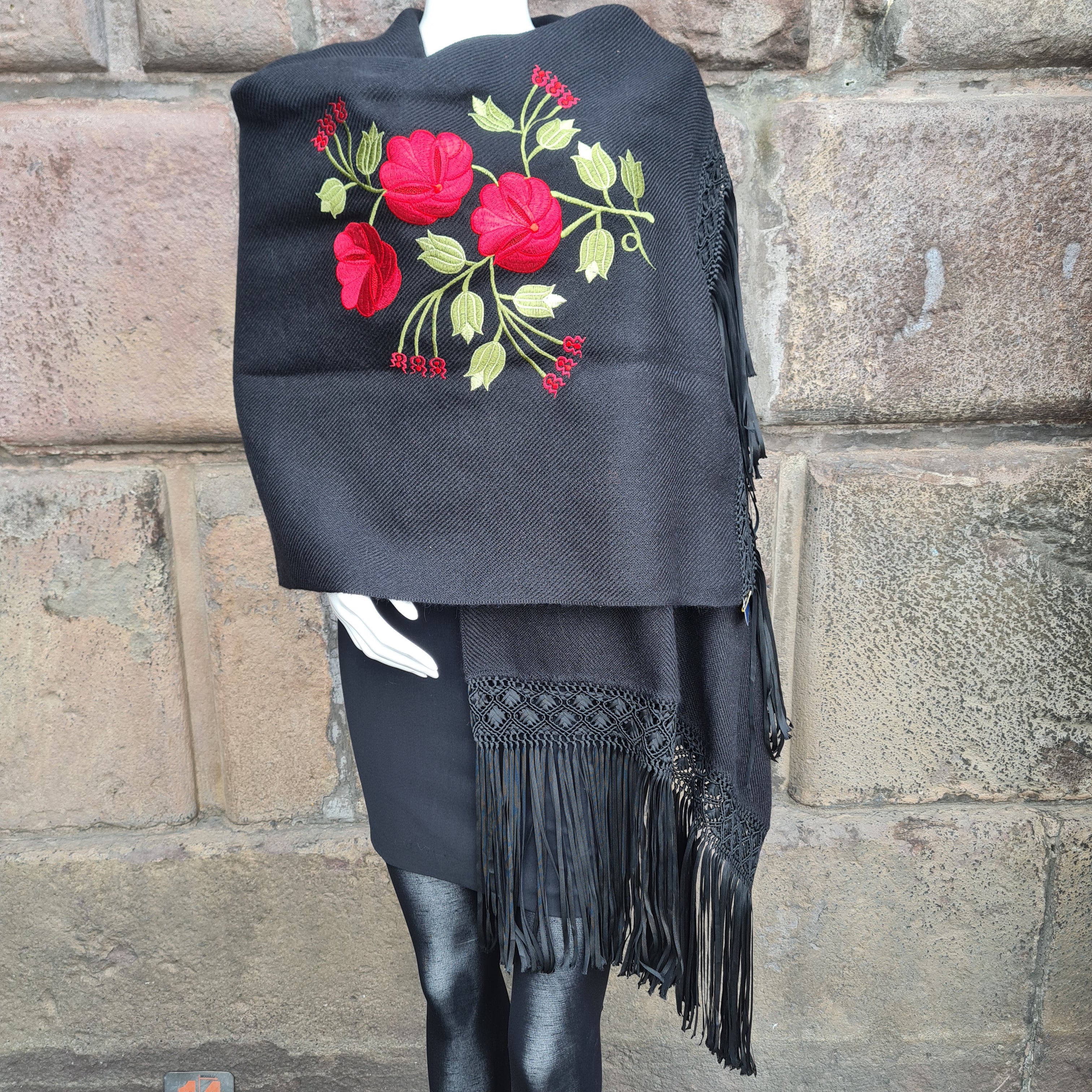 Black and Red Alpaca Shawl 12