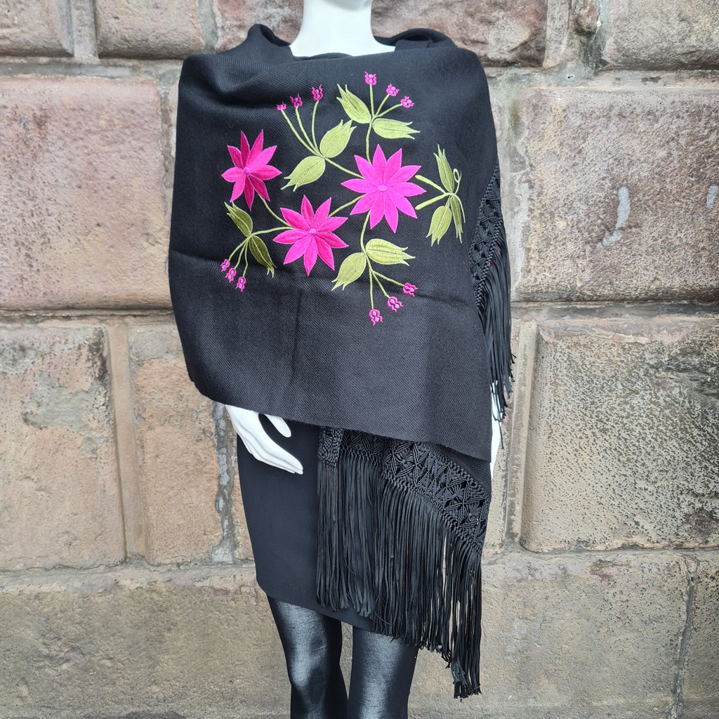 Black and Pink Alpaca Shawl 13