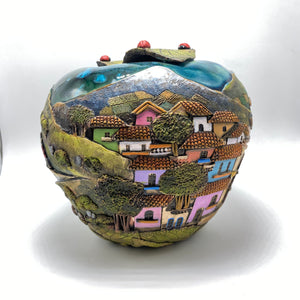 BLUE CERAMIC APPLE SCULPTURE 2L