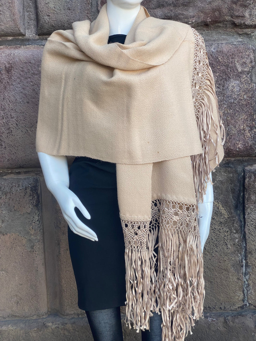 Handcrafted Alpaca Shawl with Silk Macrame Fringe (23)