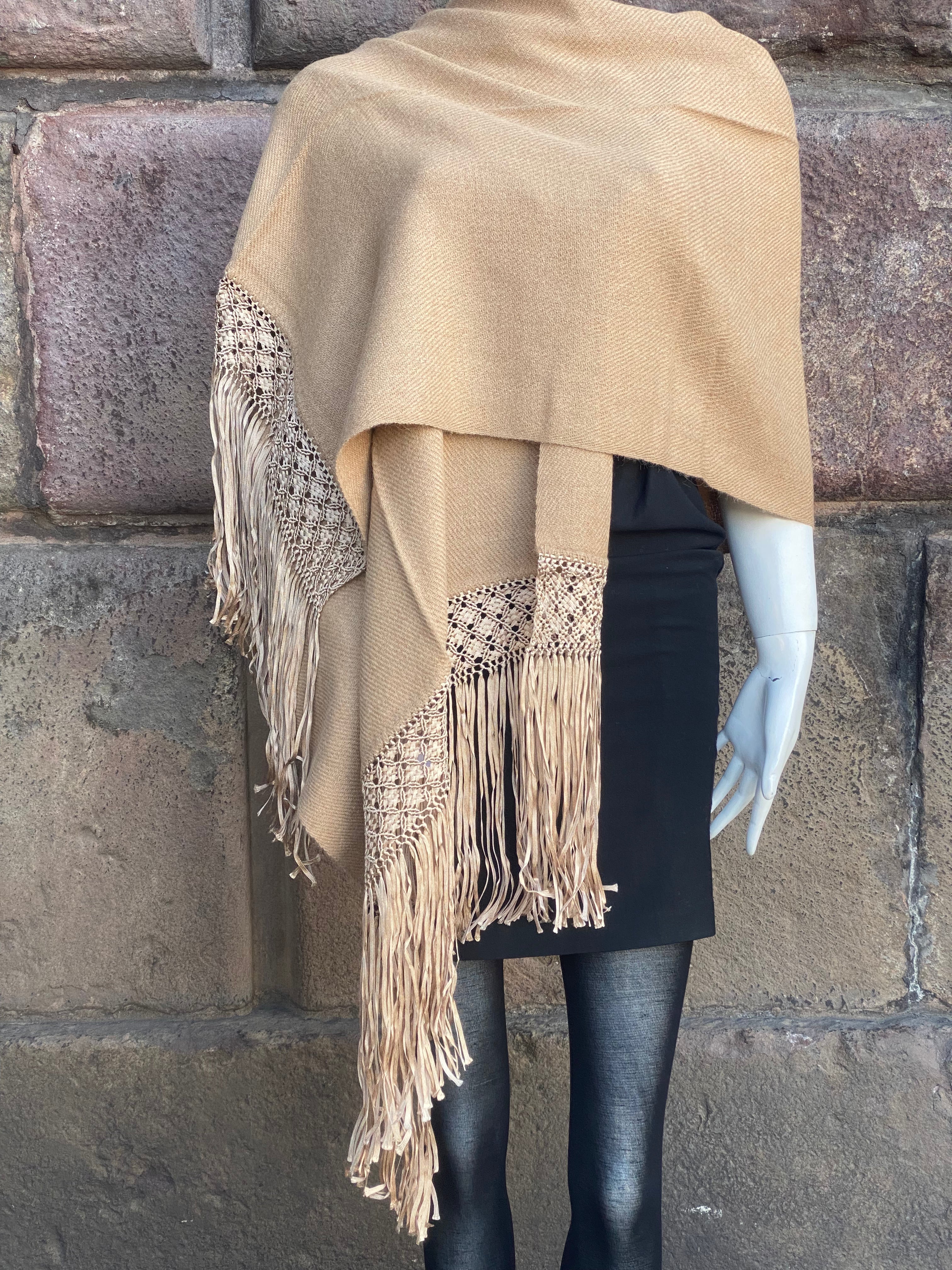 Handcrafted Alpaca Shawl with Silk Macrame Fringe (25)