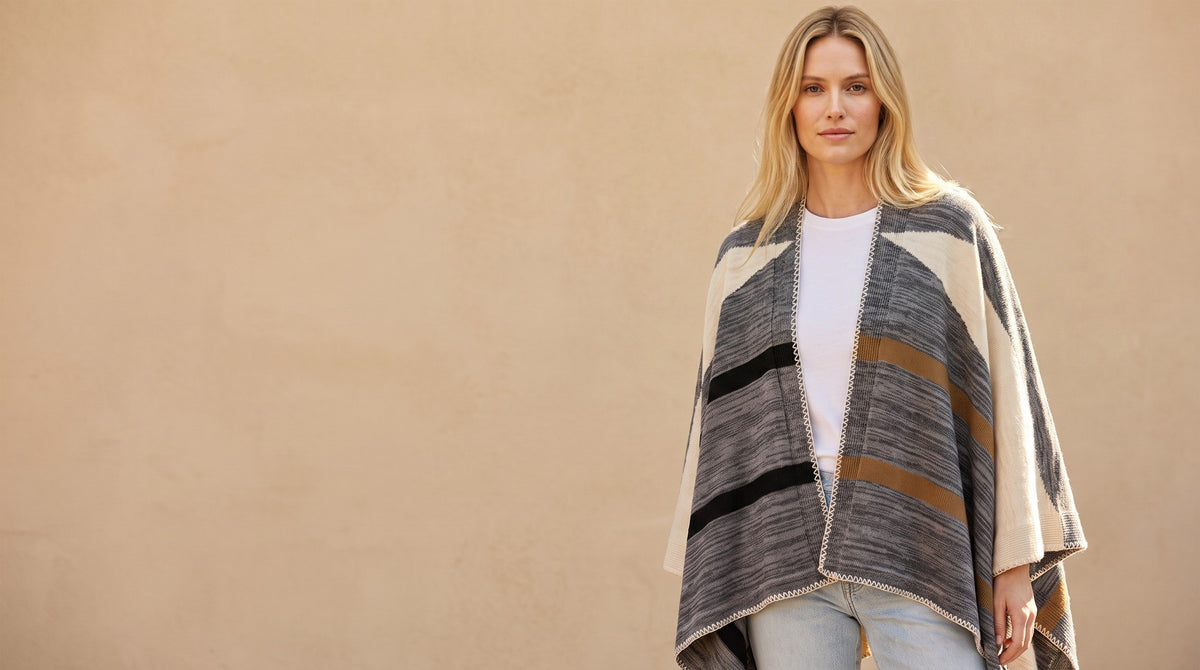 Our new alpaca collection, the Colorblock Ruana