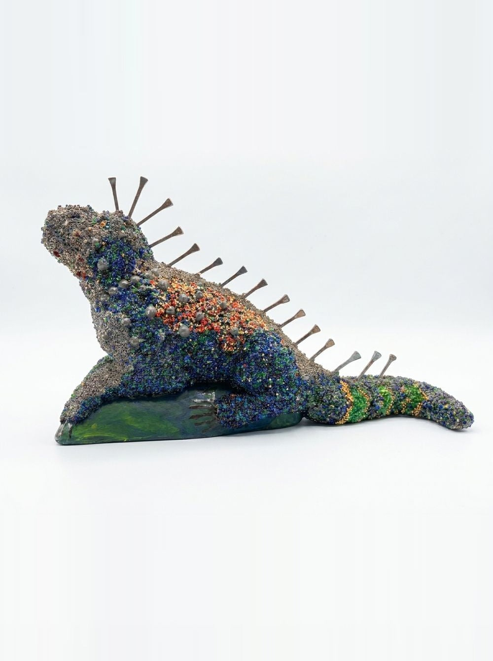 Marine iguana, beadwork and metal spines