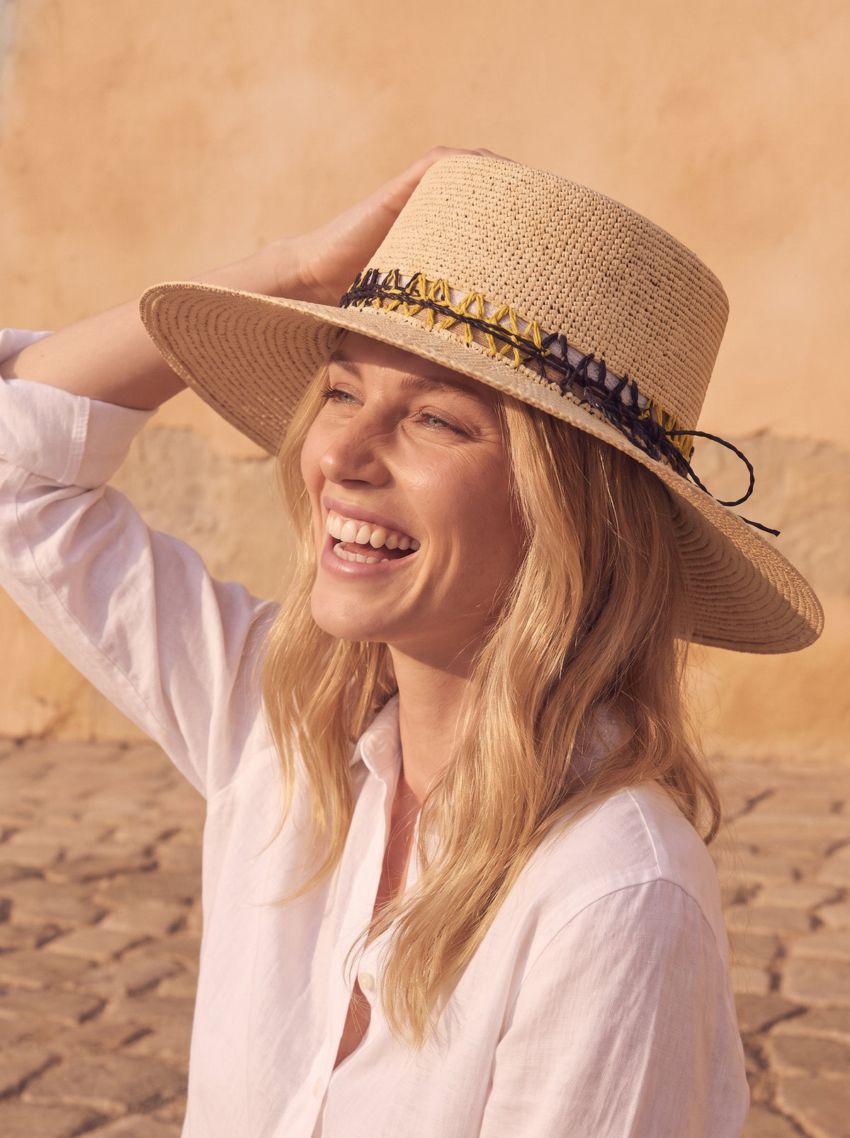 The Wide Brim Panama Hat worn, Black & gold