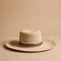 The Wide Brim Panama Hat, Burgundy & green