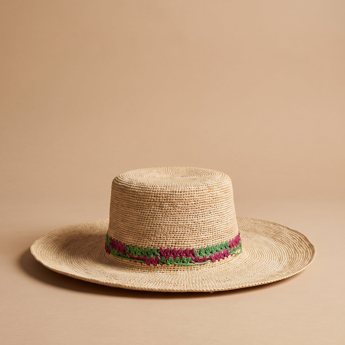 The Wide Brim Panama Hat, Burgundy & green