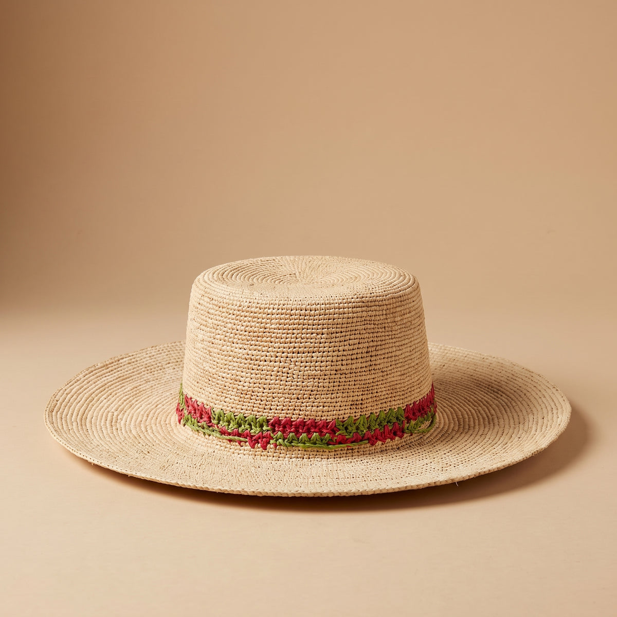 The Wide Brim Panama Hat, Coral & green
