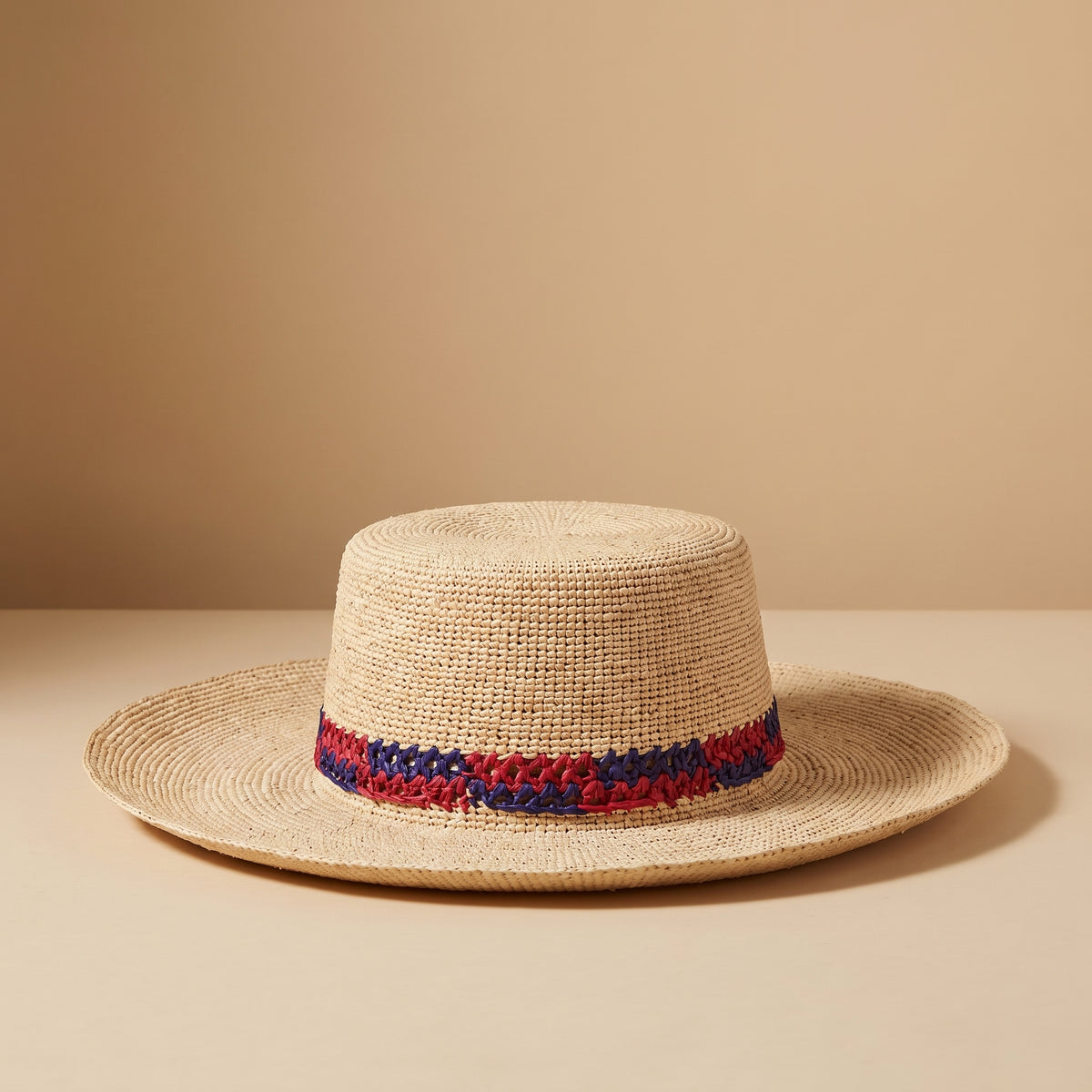 The Wide Brim Panama Hat, Red & navy