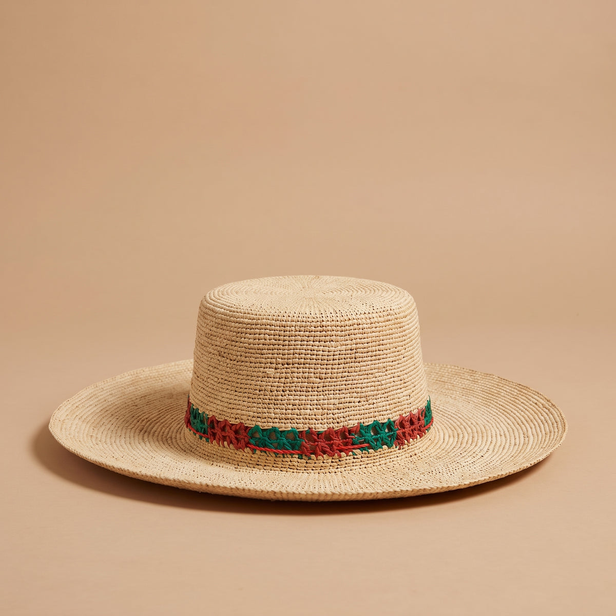 The Wide Brim Panama Hat, Teal & terracotta