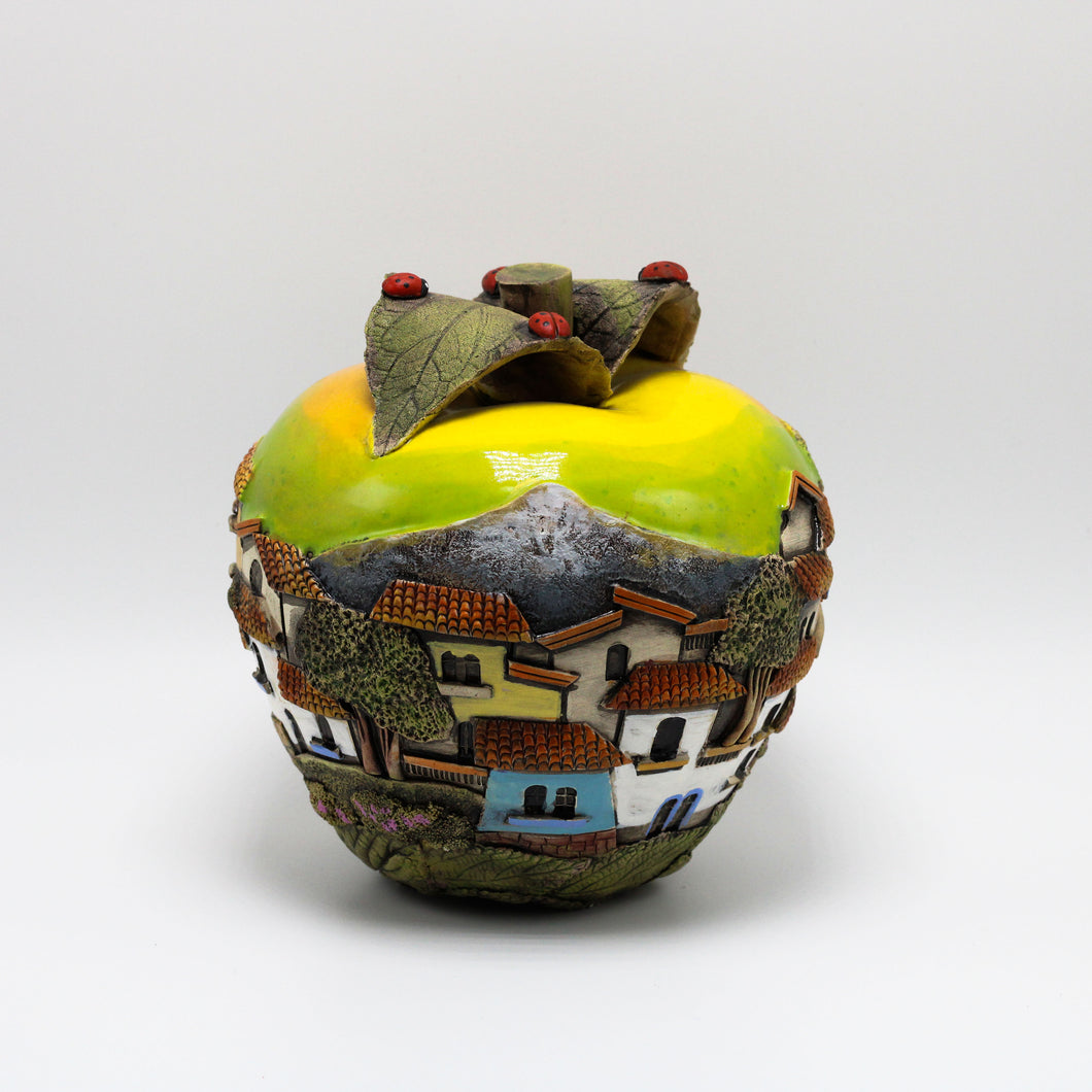Yellow Ceramic Apple sculpture (medium)