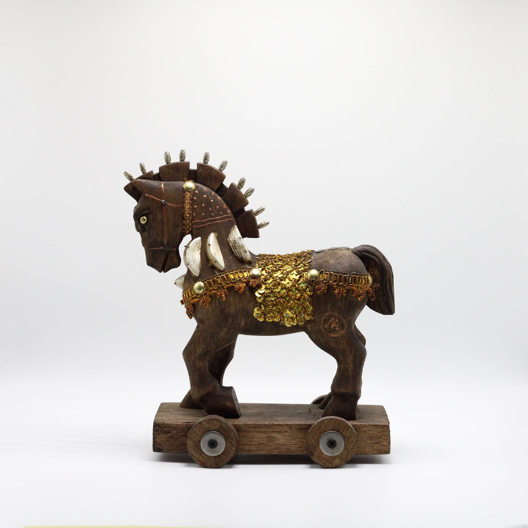 Wood Brown and Gold horse.