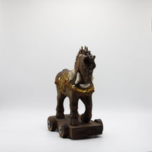 Load image into Gallery viewer, Wood Brown and Gold horse.
