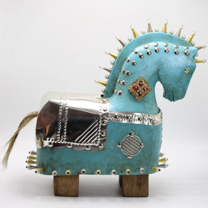 Wooden Turquoise and Steel Horse