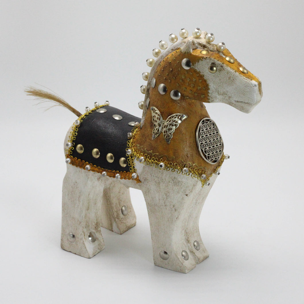 White Horse with Black Saddle