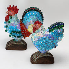 Load image into Gallery viewer, Wooded Hen and Rooster Couple with Incrustations
